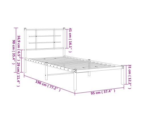 Estructura cama sin colchón con cabecero metal negro 90x190 cm