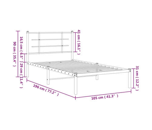 Estructura cama sin colchón con cabecero metal negro 100x190 cm