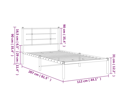 Estructura cama sin colchón con cabecero metal negro 107x203 cm