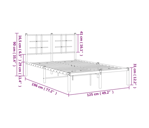 Estructura cama sin colchón con cabecero metal negro 120x190 cm