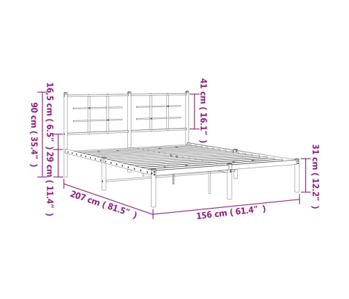 Estructura cama sin colchón con cabecero metal negro 150x200 cm