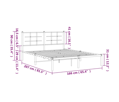 Estructura cama sin colchón con cabecero metal negro 160x200 cm