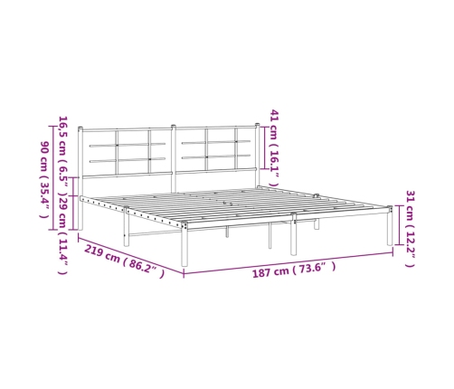 Estructura de cama con cabecero metal negro 183x213 cm