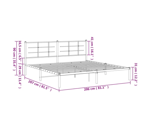 Estructura de cama con cabecero metal negro 200x200 cm