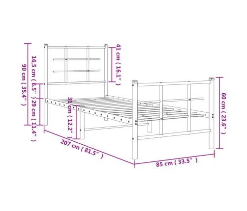 Estructura cama sin colchón con estribo metal negro 80x200 cm