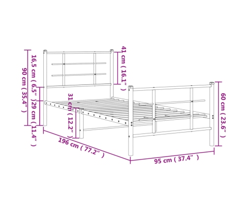 Estructura cama sin colchón con estribo metal negro 90x190 cm