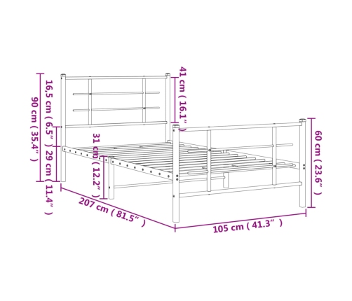 Estructura cama sin colchón con estribo metal negro 100x200 cm