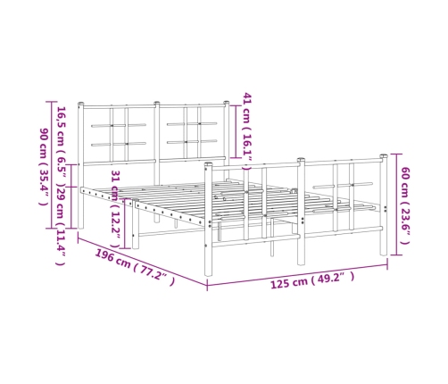 Estructura cama sin colchón con estribo metal negro 120x190 cm