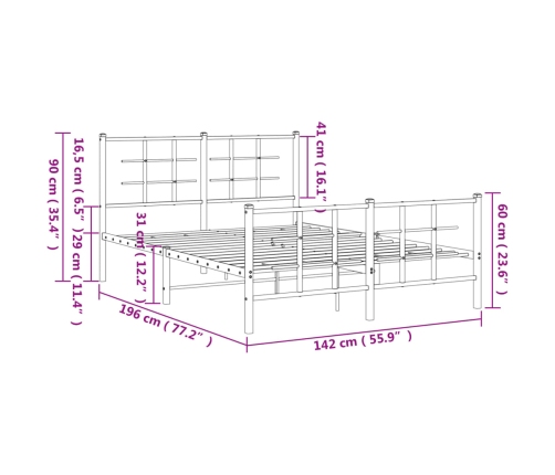 Estructura cama sin colchón con estribo metal negro 135x190 cm