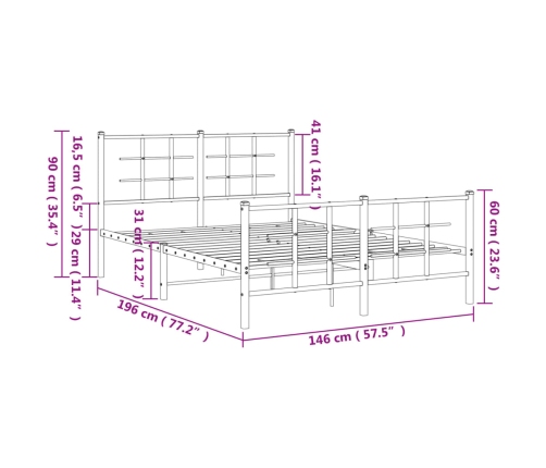 Estructura cama sin colchón con estribo metal negro 140x190 cm