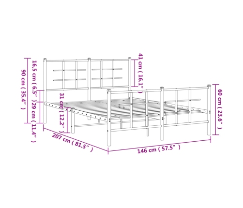 Estructura cama sin colchón con estribo metal negro 140x200 cm