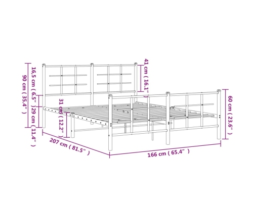 Estructura cama sin colchón con estribo metal negro 160x200 cm