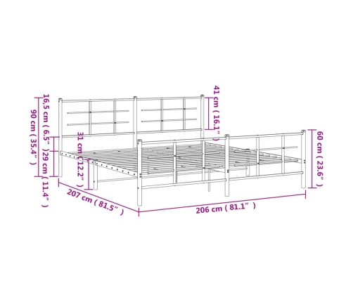 Estructura cama sin colchón con estribo metal negro 200x200 cm