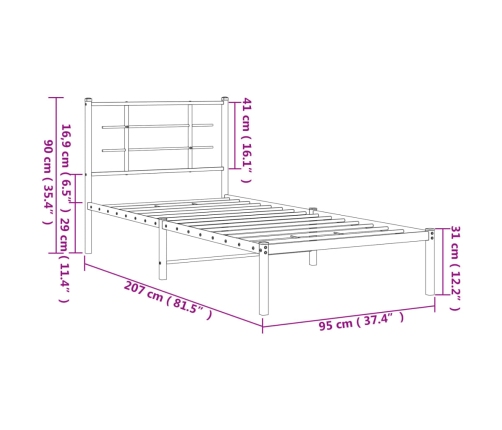 Estructura cama sin colchón con cabecero metal blanco 90x200 cm