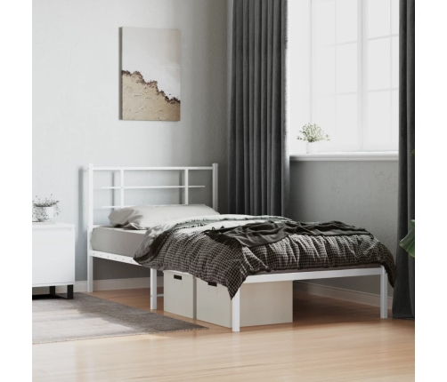 Estructura cama sin colchón con cabecero metal blanco 107x203cm