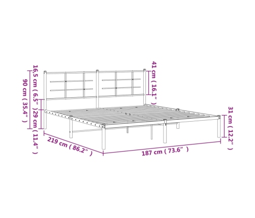 Estructura cama sin colchón con cabecero metal blanco 183x213cm