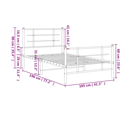 Estructura cama sin colchón con estribo metal blanco 100x190 cm