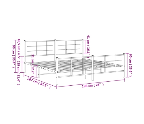 Estructura cama sin colchón con estribo metal blanco 193x203 cm