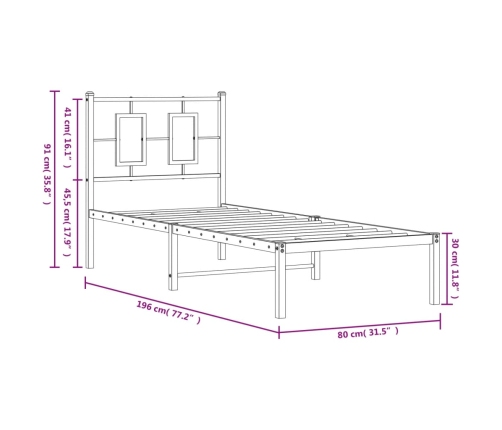 Estructura cama sin colchón con cabecero metal negro 75x190 cm