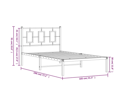 Estructura cama sin colchón con cabecero metal negro 100x190 cm