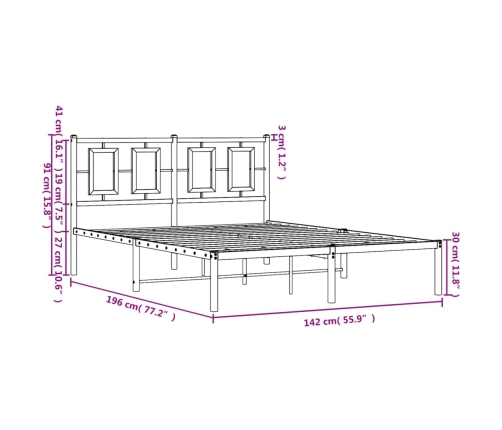 Estructura de cama con cabecero metal negro 135x190 cm