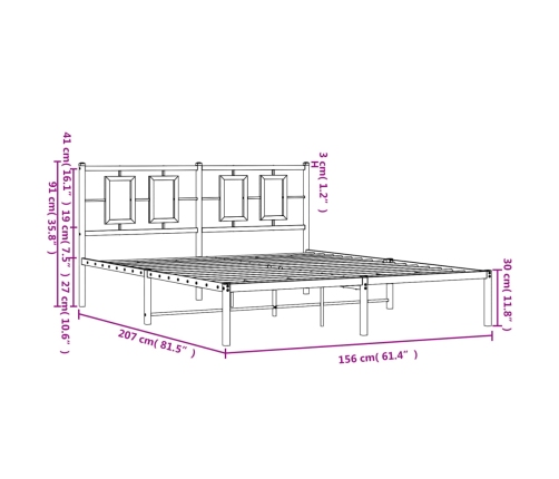 Estructura cama sin colchón con cabecero metal negro 150x200 cm