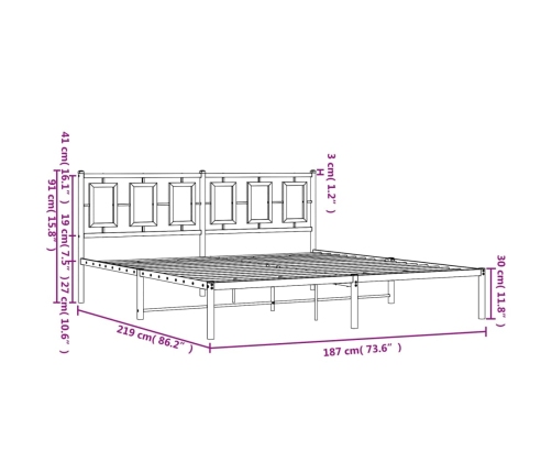 Estructura cama sin colchón con cabecero metal negro 183x213 cm