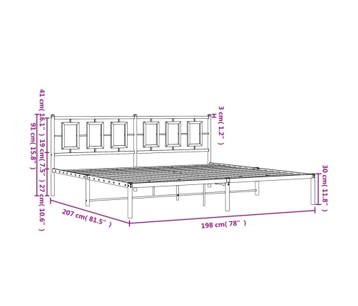 Estructura cama sin colchón con cabecero metal negro 193x203 cm