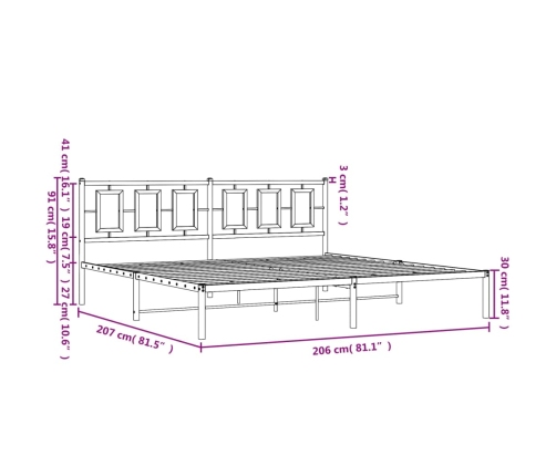 Estructura cama sin colchón con cabecero metal negro 200x200 cm