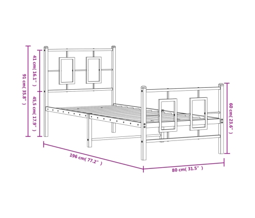 Estructura cama sin colchón con estribo metal negro 75x190 cm