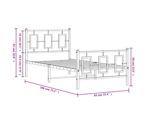 Estructura cama sin colchón con estribo metal negro 90x190 cm