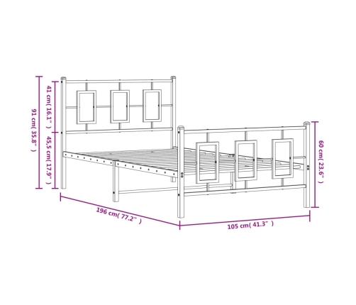 Estructura cama sin colchón con estribo metal negro 100x190 cm