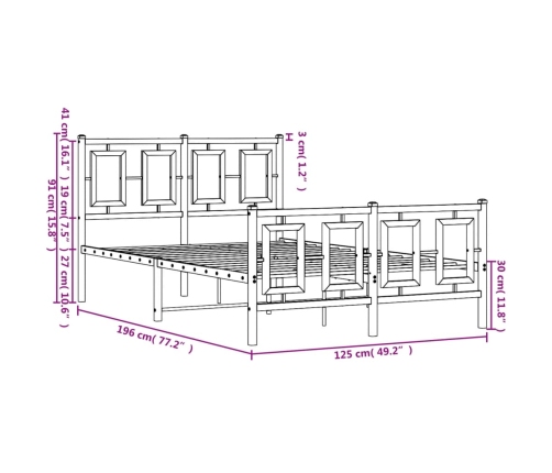 Estructura cama sin colchón con estribo metal negro 120x190 cm