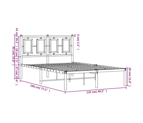 Estructura cama sin colchón con cabecero metal blanco 120x190cm