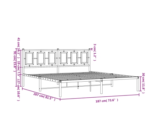 Estructura cama sin colchón con cabecero metal blanco 180x200cm