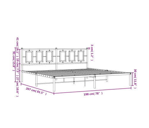 Estructura de cama de metal con cabecero blanco 193x203 cm