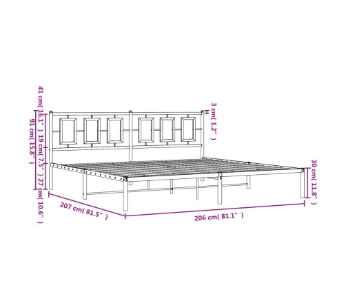 Estructura de cama con cabecero metal blanca 200x200 cm