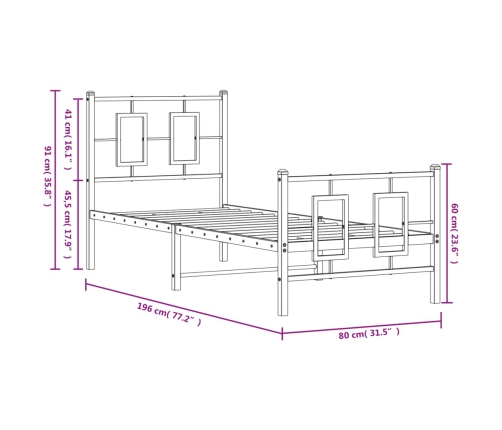 Estructura cama metal con cabecero y pie cama blanca 75x190 cm