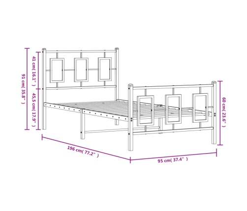 Estructura cama sin colchón con estribo metal blanco 90x190 cm