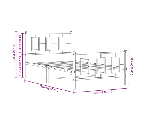 Estructura cama sin colchón con estribo metal blanco 100x190 cm