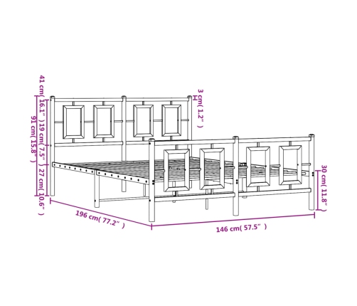 Estructura cama sin colchón con estribo metal blanco 140x190 cm