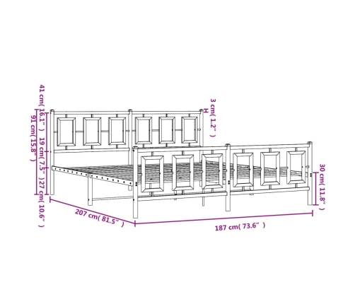 Estructura cama metal con cabecero y estribo blanco 180x200 cm