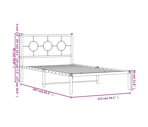 Estructura cama sin colchón con cabecero metal negro 107x203 cm