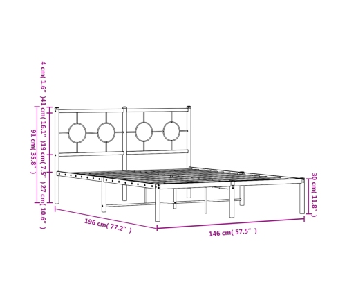 Estructura cama sin colchón con cabecero metal negro 140x190 cm