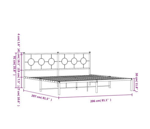 Estructura cama sin colchón con cabecero metal negro 200x200 cm