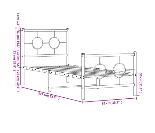 Estructura cama sin colchón con estribo metal negro 80x200 cm