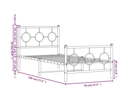 Estructura cama sin colchón con estribo metal negro 90x190 cm