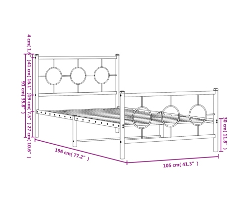 Estructura cama sin colchón con estribo metal negro 100x190 cm