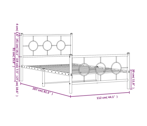 Estructura cama sin colchón con estribo metal negro 107x203 cm