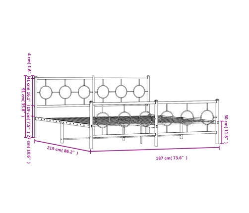 Estructura de cama cabecero y pie de cama metal negro 183x213cm